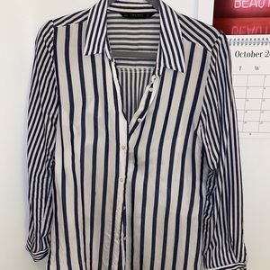 Blue & White Striped Button Down Long Sleeve